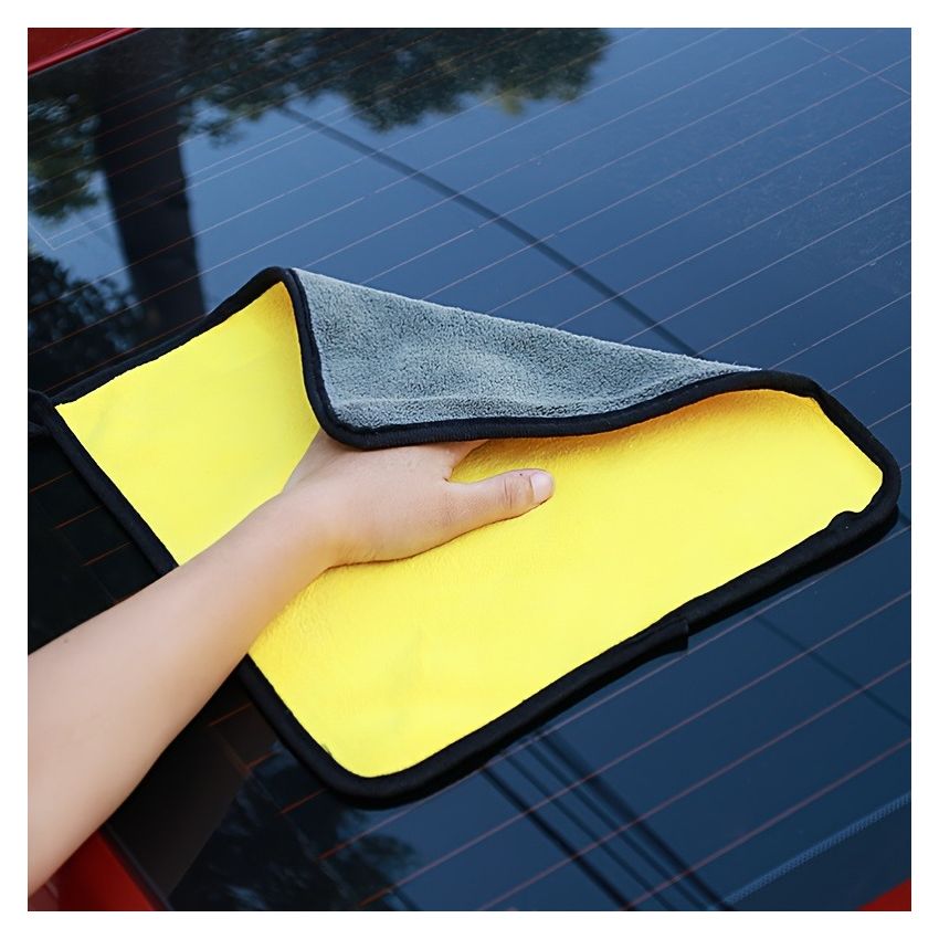 Yellow Gray 30x30cm 1 PCS High-Density Car Wash Towel – Double-Sided Thickened Coral Fleece, Ultra Absorbent Glass Cleaning Cloth, Multi-Purpose Microfiber Towel for Car Detailing & Home Use