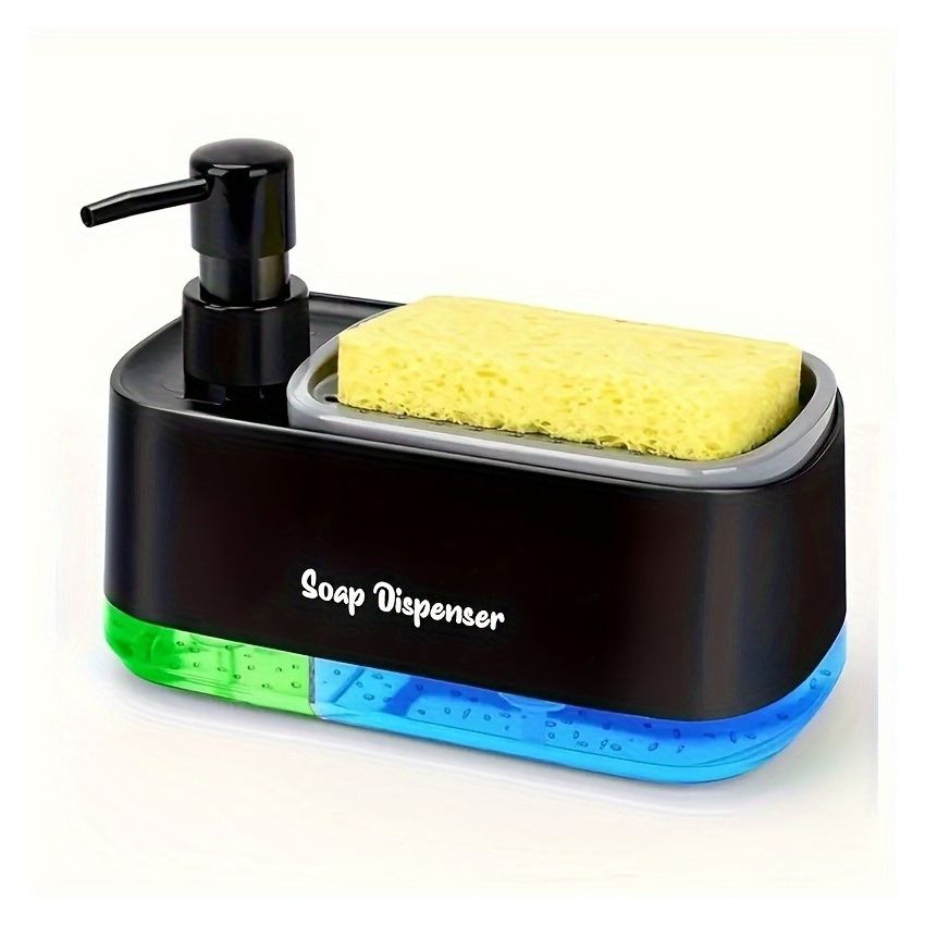 4-in-1 Dish Soap Dispenser Set with Sponge Holder – Leakproof, Battery-Free, Perfect Pump, Plastic Kitchen & Bathroom Soap Dispenser – Christmas/Halloween Gift Idea