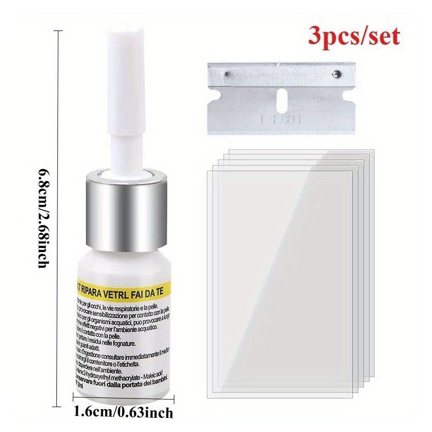 3 PCS Windshield Crack Repair Kit – Car Glass Restoration Fluid for Chips & Cracks, Nano Liquid, Easy Application, ABS Material, Safe & Chemical-Free Glass Repair
