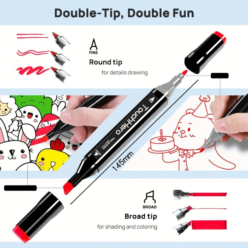 24 pcs Dual-Tipped Brush Markers Set – Permanent Drawing Pens & Highlighters for Sketching, Comics, Calligraphy & Art Supplies – Ideal Holiday Gift