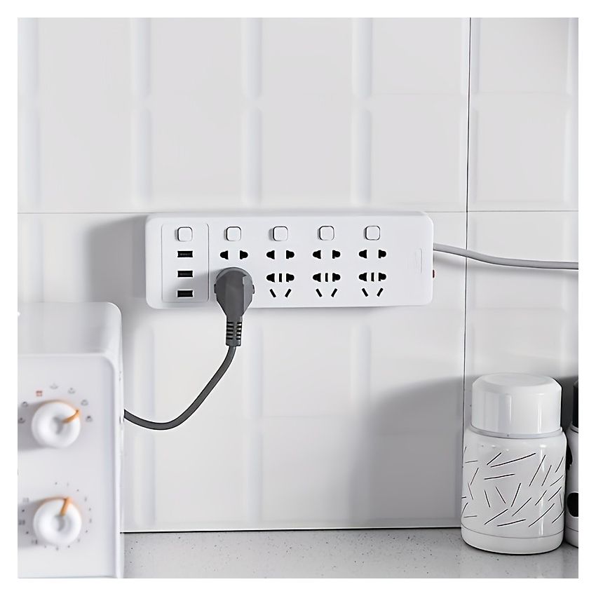 Ultra-Strong Self-Adhesive Wall Mount Socket Organizer – 5 PCS Power Strip & Cable Holder, No-Drill, Traceless, Space-Saving Storage for Home, Office, Kitchen, Bathroom