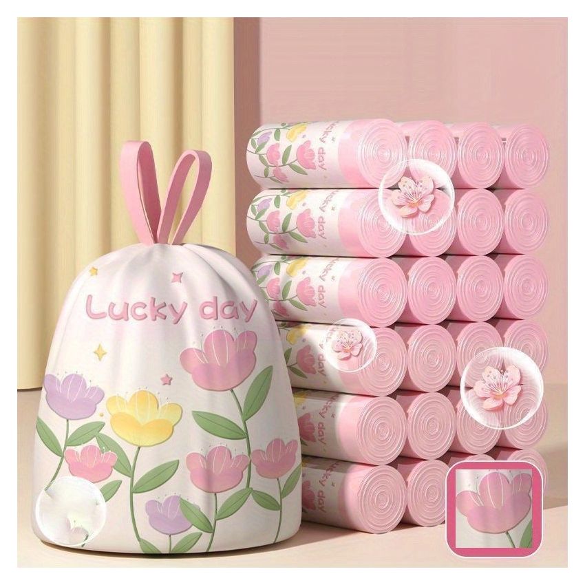 100-Pack Lavender Scented Drawstring Trash Bags – Large, Thick, Tear-Resistant, Floral Design, Multipurpose Disposable Bags for Kitchen, Bathroom, Bedroom, Living Room & Toilet