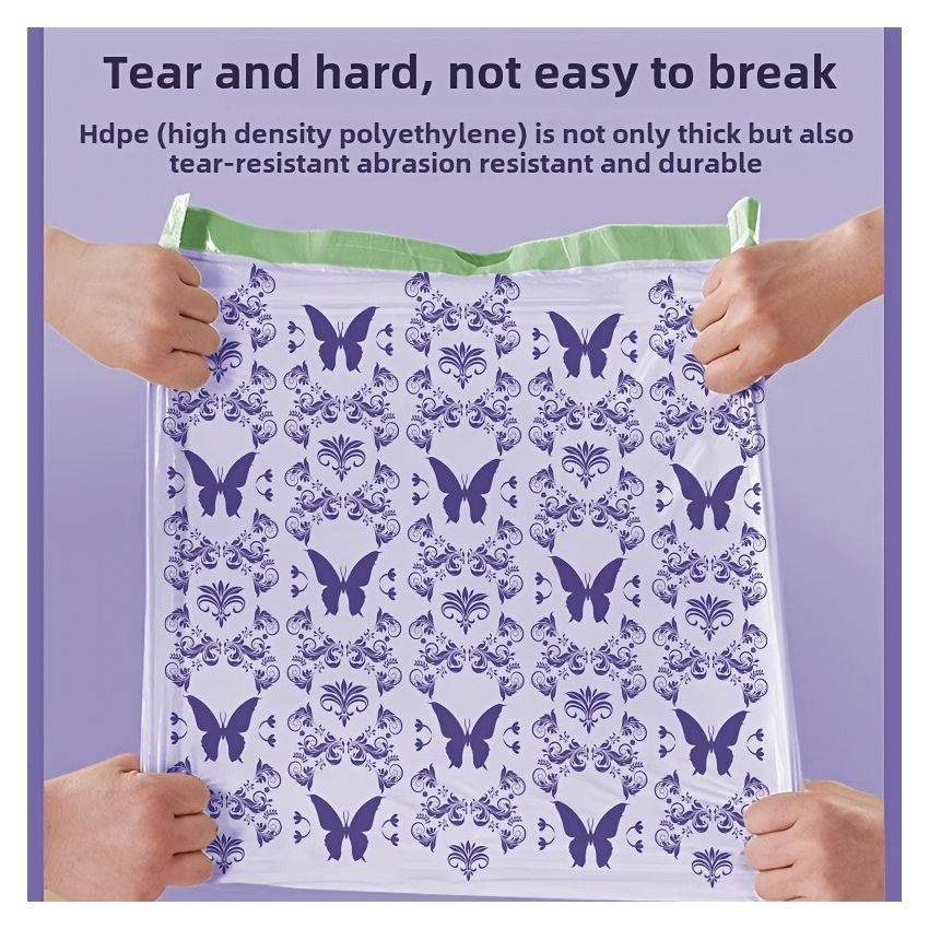 100-Pack Lavender Scented Drawstring Trash Bags – Large, Thick, Tear-Resistant, Floral Design, Multipurpose Disposable Bags for Kitchen, Bathroom, Bedroom, Living Room & Toilet