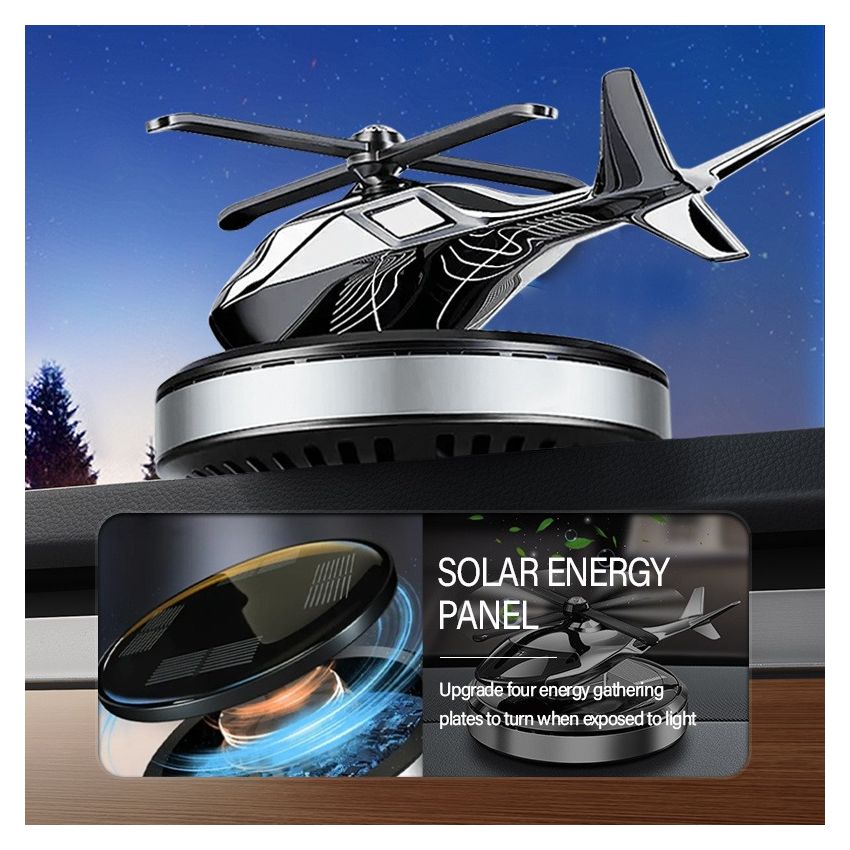 Solar-Powered Helicopter Car Air Freshener – Auto Rotating Aviation Alloy Dashboard Diffuser, Long-Lasting Aromatherapy Car Interior Decoration, Creative Aircraft Gift for Drivers