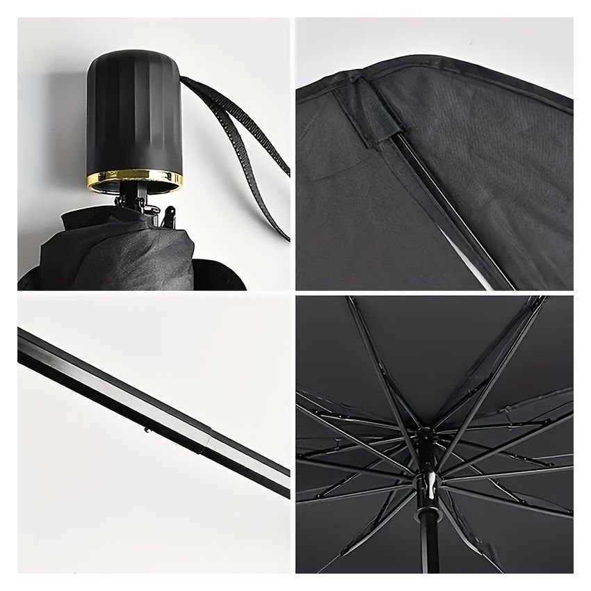 Compact Roll-Up Car Sunshade for Front Window – UPF50+ UV Protection & Heat Insulation, Easy-to-Use Black Umbrella Design, Universal Fit Sun Protection Curtain, Auto Interior Accessory