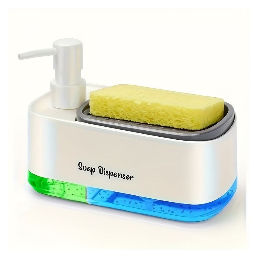 4-in-1 Dish Soap Dispenser Set with Sponge Holder – Leakproof, Battery-Free, Perfect Pump, Plastic Kitchen & Bathroom Soap Dispenser – Christmas/Halloween Gift Idea