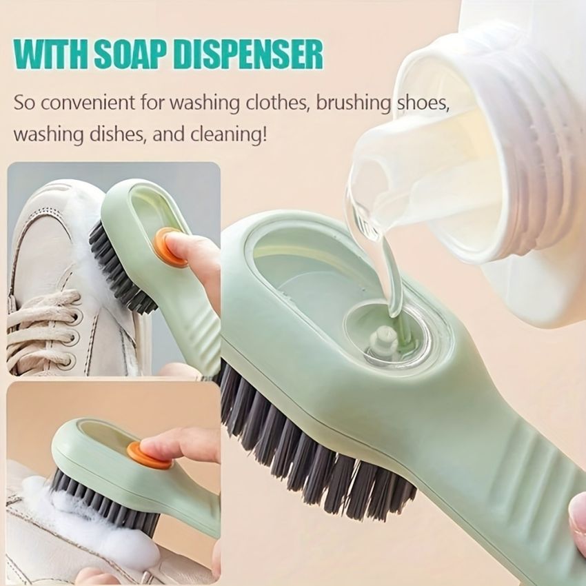 Automatic Liquid Soap Dispenser Cleaning Brush – Kitchen, Laundry & Bathroom Scrubber – Multifunction Shoe & Clothes Brush – Portable, Reusable Cleaning Tool for Home & Trave