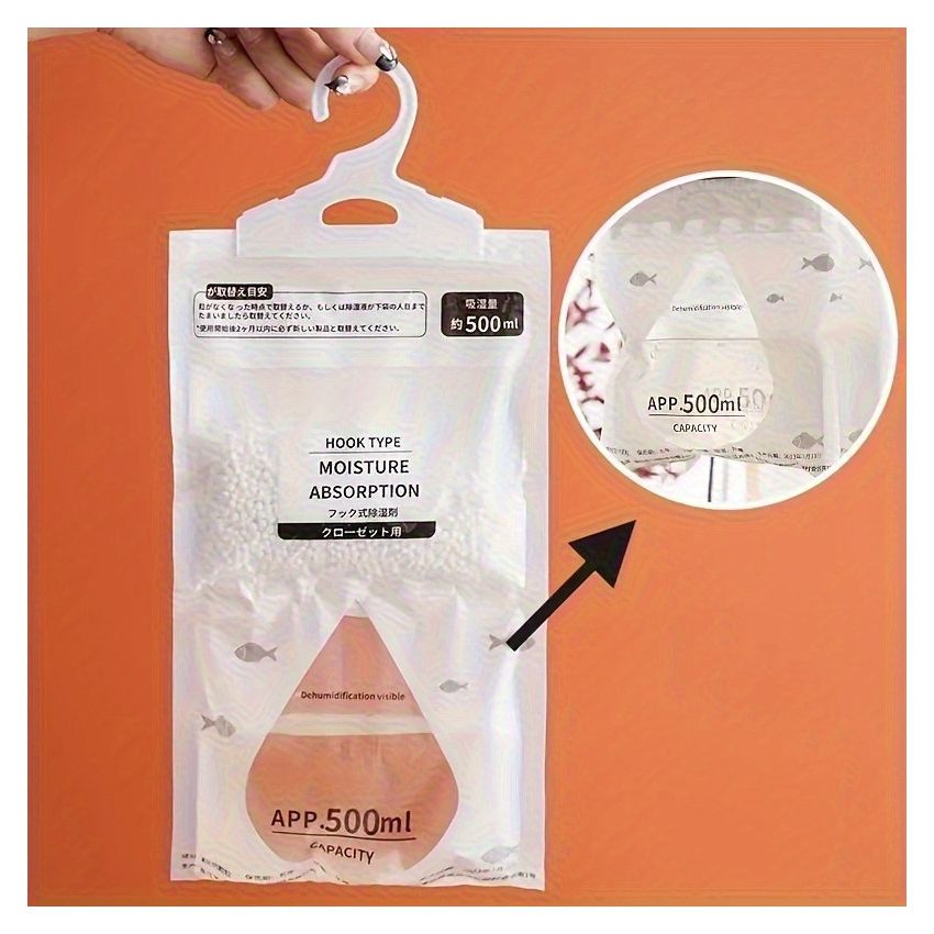 Hanging Moisture Absorbing Bags – 56.43oz Dehumidifier for Closet, Bedroom & Bathroom | No-Electric Humidity Absorber for Clothes & Wardrobe – Pack of 5 Large Desiccant Bags