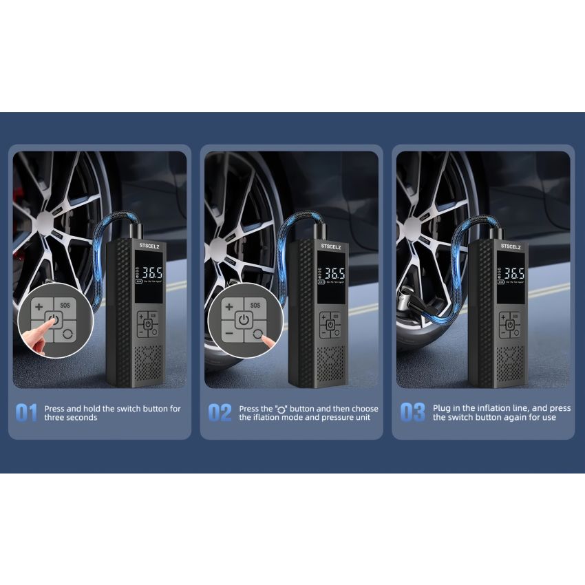 Portable Air Compressor Tire Inflator 150 PSI – Cordless Smart Car Tire Pump with Pressure Gauge, LED Light, Auto Shutoff – Fast 3X Inflation for Cars, Motorcycles, Bicycles & Balls