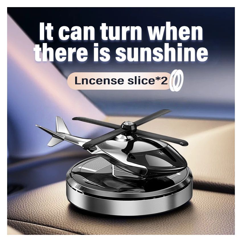 Solar-Powered Helicopter Car Air Freshener – Auto Rotating Aviation Alloy Dashboard Diffuser, Long-Lasting Aromatherapy Car Interior Decoration, Creative Aircraft Gift for Drivers