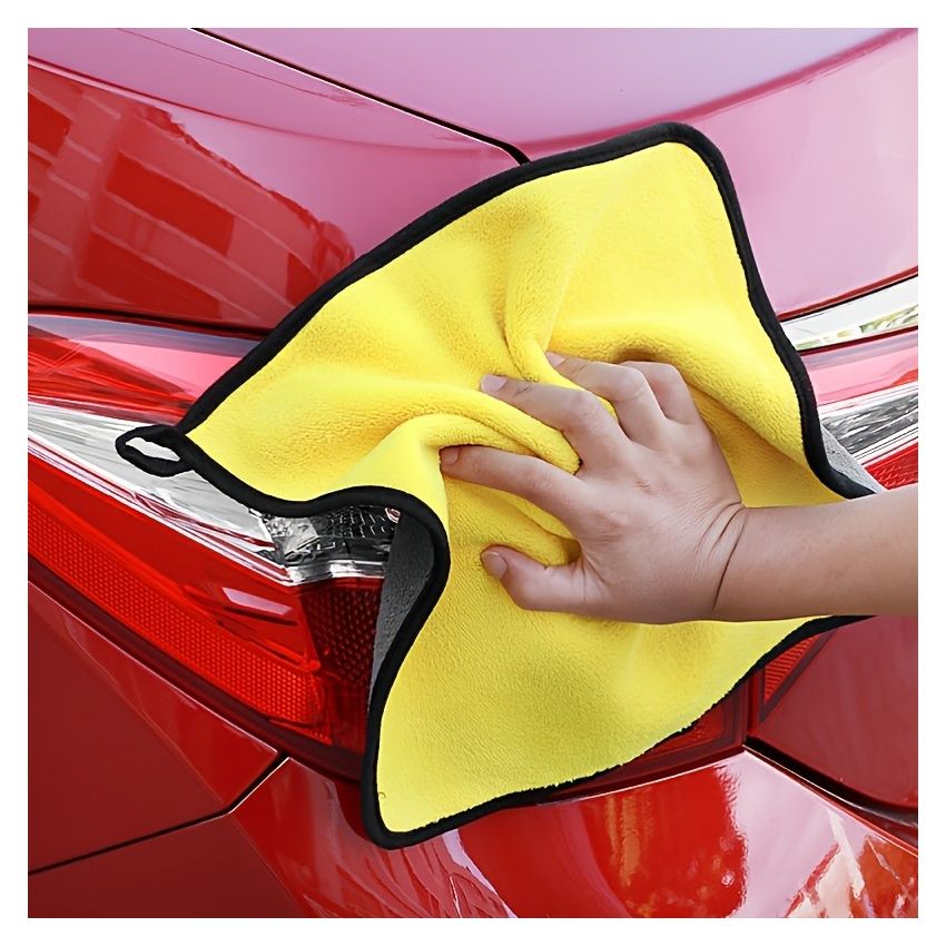 Yellow Gray 30x30cm 1 PCS High-Density Car Wash Towel – Double-Sided Thickened Coral Fleece, Ultra Absorbent Glass Cleaning Cloth, Multi-Purpose Microfiber Towel for Car Detailing & Home Use