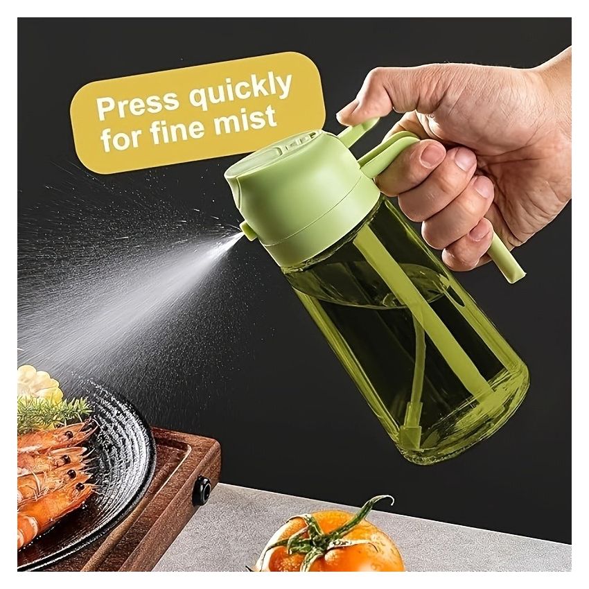 Dark Green Glass Olive Oil Sprayer Bottle 16oz (470ML) – 2-in-1 Oil Dispenser & Mister, BPA-Free, Light-Blocking, with Auto Flip Cap & Label Stickers for Air Fryer, BBQ, Cooking