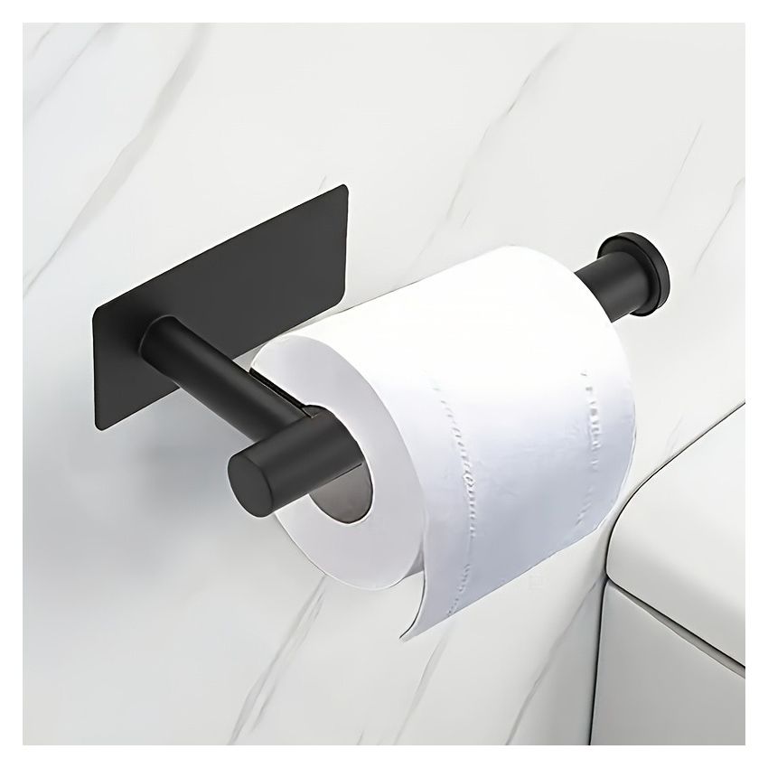 Self-Adhesive Toilet Paper Holder – Black Stainless Steel, Wall-Mounted Without Drilling, Rustproof Bathroom Tissue Holder for Toilet, Kitchen & Shower Towel Storage