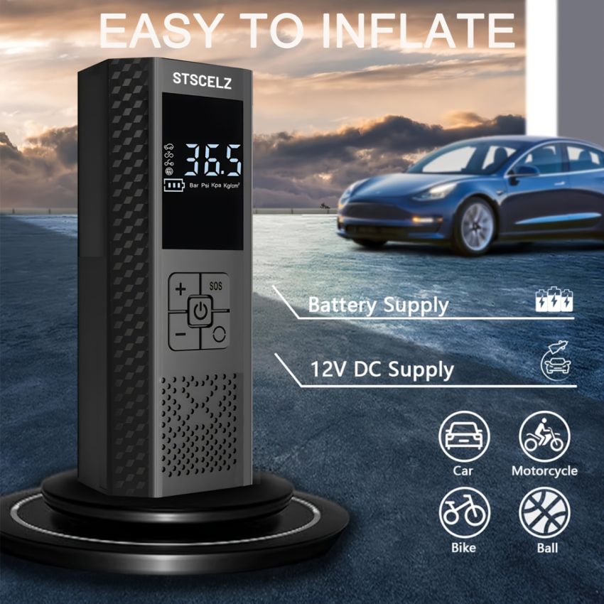 Portable Air Compressor Tire Inflator 150 PSI – Cordless Smart Car Tire Pump with Pressure Gauge, LED Light, Auto Shutoff – Fast 3X Inflation for Cars, Motorcycles, Bicycles & Balls