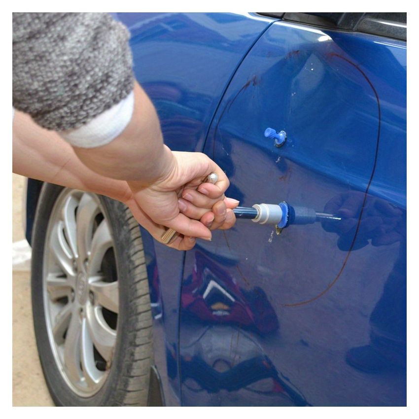 T-Type Puller +18pc Blue Gasket Car Dent Repair Tool Kit – Short T-Puller for Paintless Dent Pulling, Non-Metal Surface Dent Removal, Easy DIY Auto Body Repair