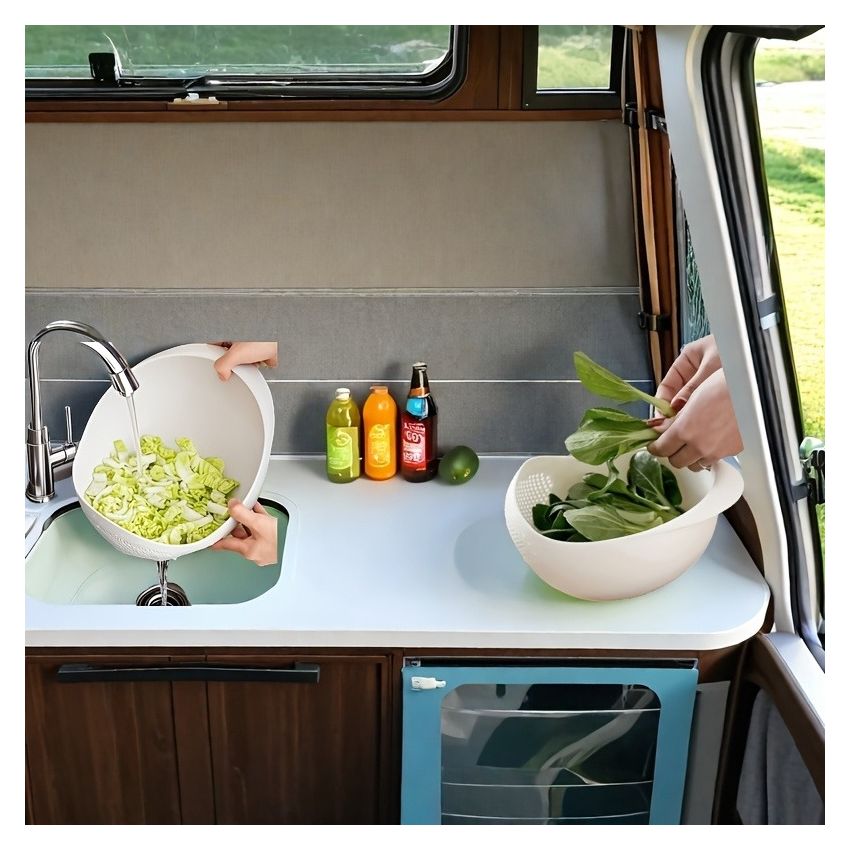 Versatile Plastic Bowl with Strainer – Multi-Functional Kitchenware for Washing Rice, Fruits & Vegetables – Durable, Easy to Use, No Power Required – Dormitory & Home Essentials