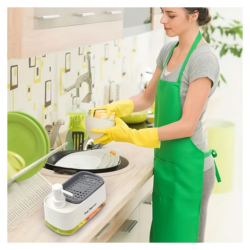 4-in-1 Dish Soap Dispenser Set with Sponge Holder – Leakproof, Battery-Free, Perfect Pump, Plastic Kitchen & Bathroom Soap Dispenser – Christmas/Halloween Gift Idea