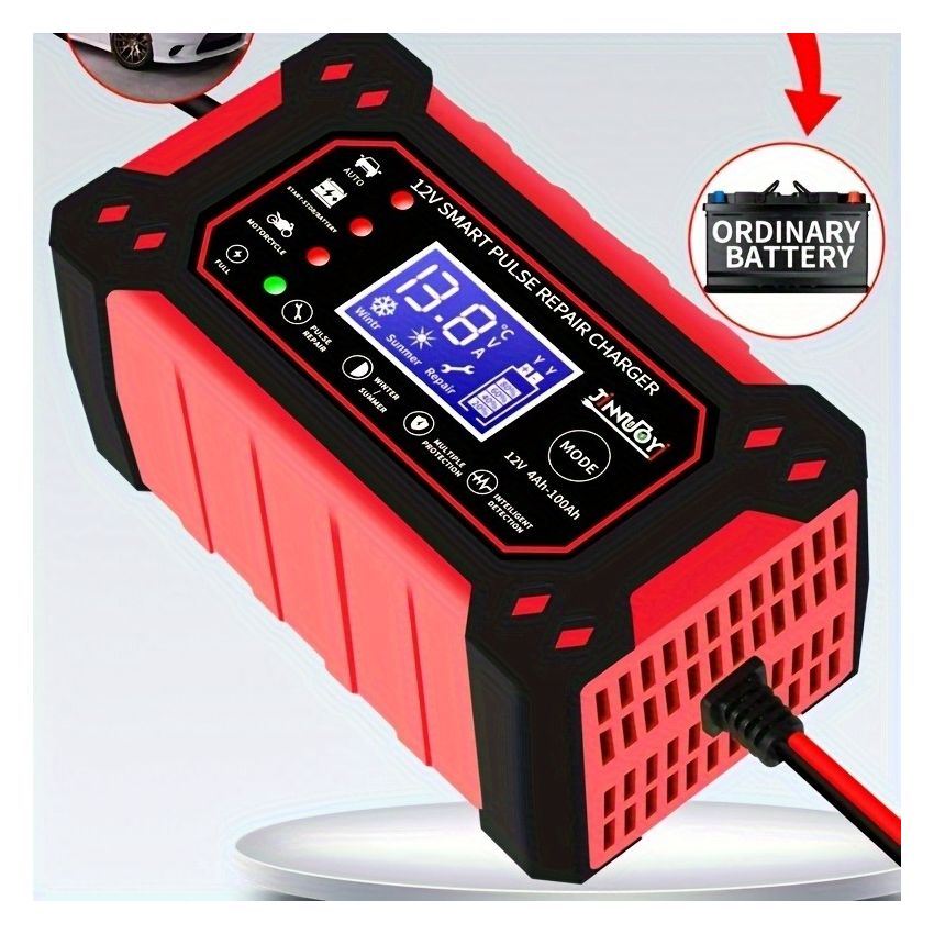 12V 6A Smart Pulse Battery Charger with LCD Display | Auto & Manual Modes, Temperature Compensation, Overcharge Protection | Car & Motorcycle Battery Repair Tool
