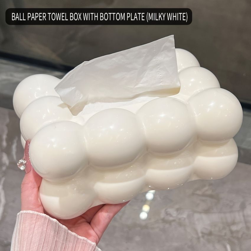 Cloud-Shaped Glossy Tissue Box – Milk White Bubble Design, Square Modern Home Decor for Living Room, Bedroom, Bathroom & Coffee Table – Durable Plastic Napkin Dispenser, Stylish & Functional