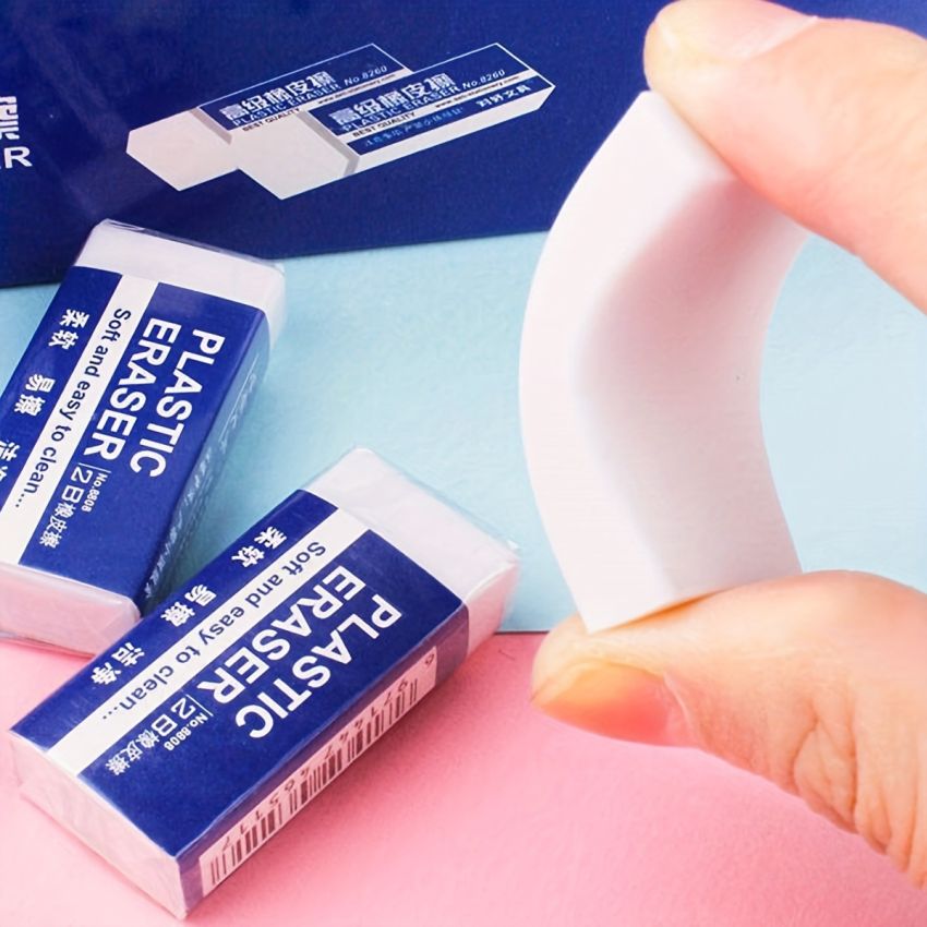 Pack of 5 White 2B Erasers - 5cm – Smudge-Free Plastic Rectangle Erasers for Pencils, Office & School Supplies, No Feathering, Perfect for Students, Drawing, Sketching & Back-to-School Gifts