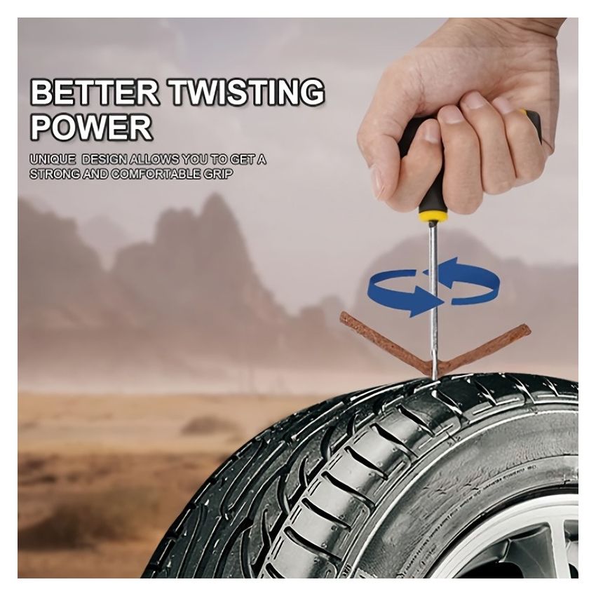 Complete Tire Repair Kit for Cars & Motorcycles – Instant Puncture Fix, Metal Plug Tools, Rubber Patches & Sealant – Emergency Tire Repair Kit for Cars, Trucks, SUVs