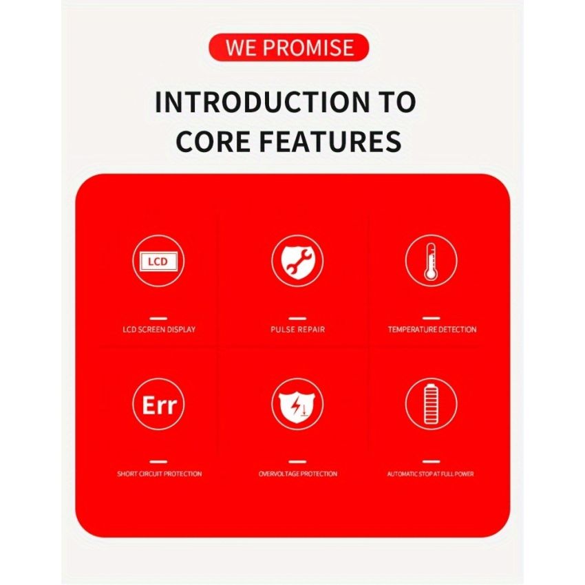 12V 6A Smart Pulse Battery Charger with LCD Display | Auto & Manual Modes, Temperature Compensation, Overcharge Protection | Car & Motorcycle Battery Repair Tool