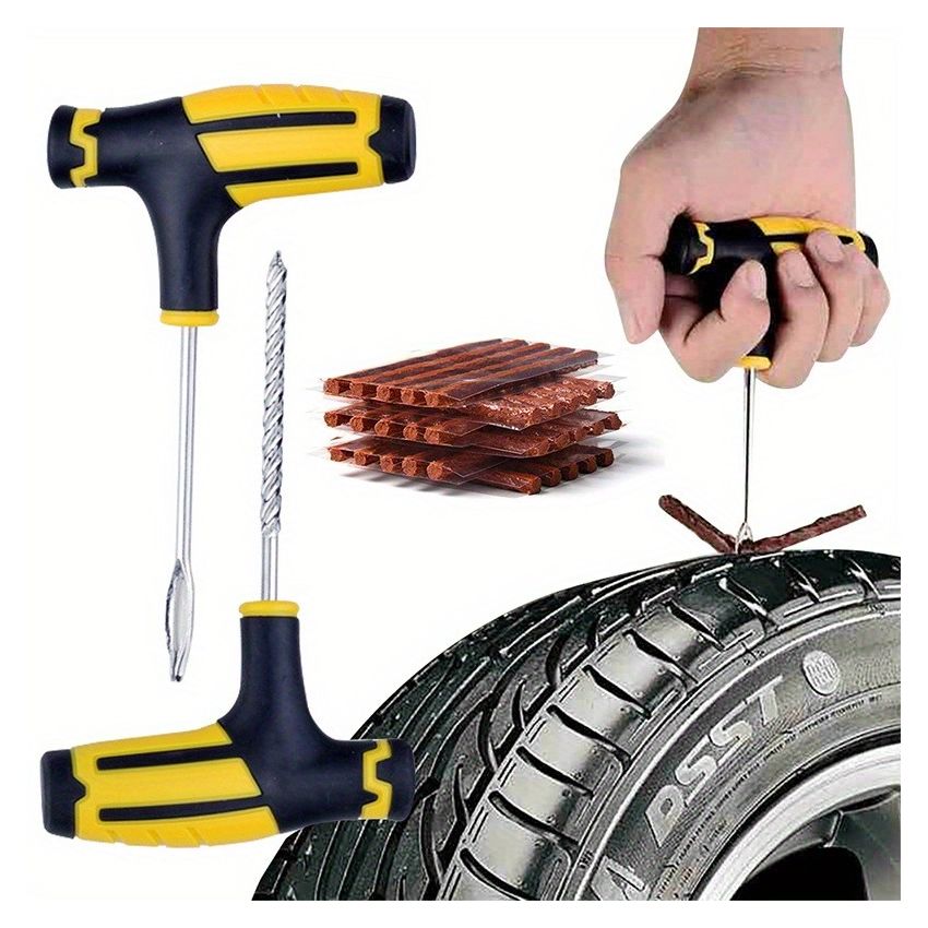 Complete Tire Repair Kit for Cars & Motorcycles – Instant Puncture Fix, Metal Plug Tools, Rubber Patches & Sealant – Emergency Tire Repair Kit for Cars, Trucks, SUVs