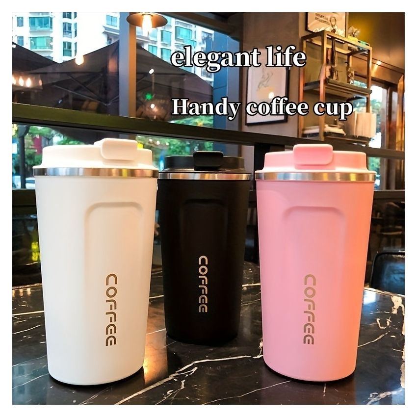 Stainless Steel Insulated Coffee Travel Mug 380ml– 304 Vacuum Double-Layer Cup, Leak-Proof Lockable Lid, Keeps Drinks Hot & Cold, Matte Finish, Portable for Car, Office & Outdoor Use