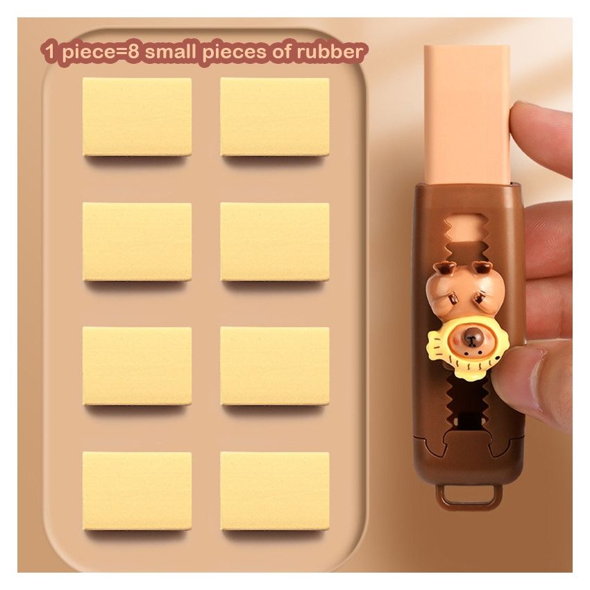 Push Pull Capybara Eraser – Soft Rubber Eraser for Students & Office | Mess-Free Clean Stationery | Cute Kawaii School Supplies for Kids & Adults