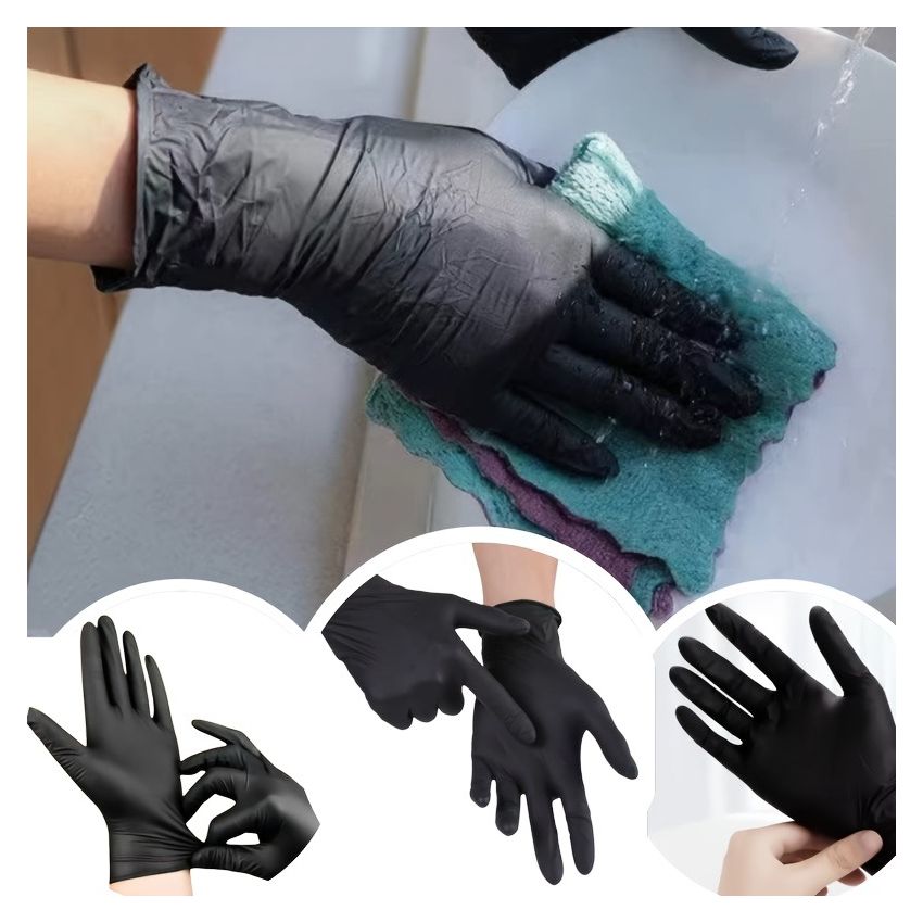 100 PCS Black Nitrile Gloves – Disposable, Latex-Free, Durable, Waterproof, Non-Slip, Food Safe – Ideal for Kitchen, Dishwashing, Cleaning, Indoor & Outdoor Use – Comfortable Fit