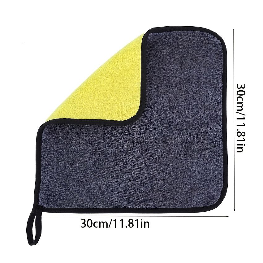 Yellow Gray 30x30cm 1 PCS High-Density Car Wash Towel – Double-Sided Thickened Coral Fleece, Ultra Absorbent Glass Cleaning Cloth, Multi-Purpose Microfiber Towel for Car Detailing & Home Use