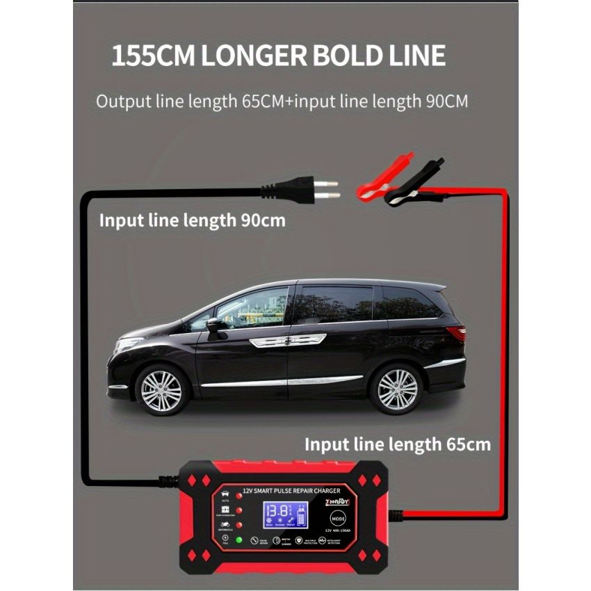 12V 6A Smart Pulse Battery Charger with LCD Display | Auto & Manual Modes, Temperature Compensation, Overcharge Protection | Car & Motorcycle Battery Repair Tool