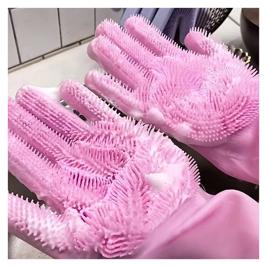 Pair of Reusable Silicone Cleaning Gloves – Waterproof, Heat-Resistant & Durable for Kitchen, Dishwashing, Pet Bathing, Car Washing – PVC-Free Household Gloves