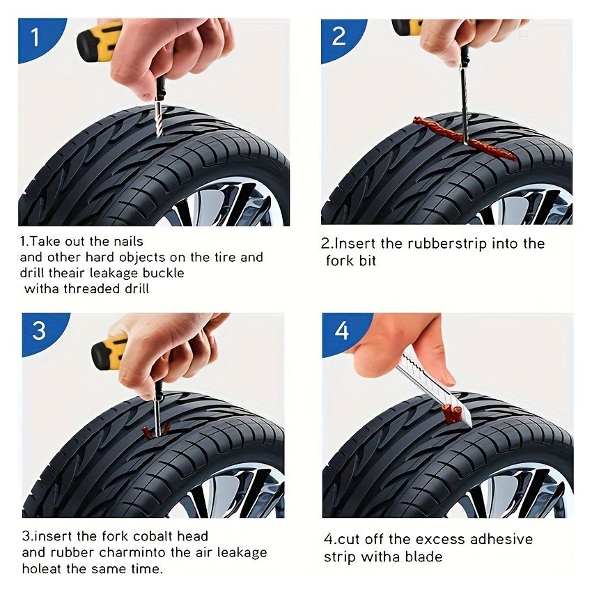 Complete Tire Repair Kit for Cars & Motorcycles – Instant Puncture Fix, Metal Plug Tools, Rubber Patches & Sealant – Emergency Tire Repair Kit for Cars, Trucks, SUVs