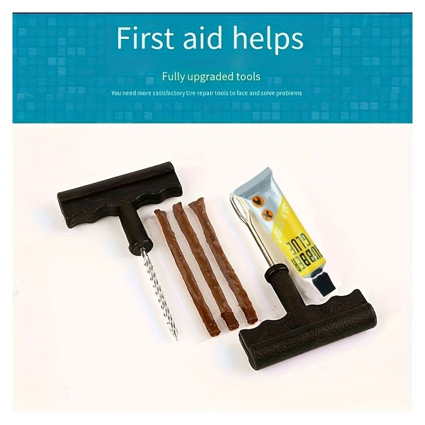 Tire Repair Kit for Cars & Motorcycles – Emergency On-the-Go Tire Fix Kit with Durable Tire Lever, Glue Strips & Screws, Essential Tire Changing Tools
