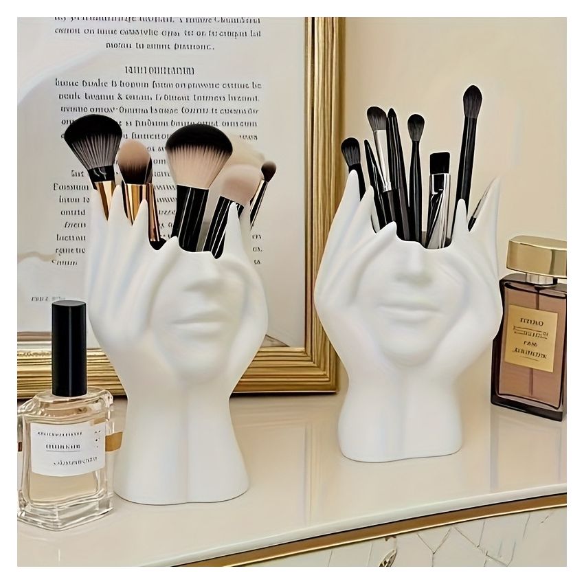 Unique Human Art Sculpture Makeup Brush Holder & Pen Cup – Resin Decorative Organizer, Anti-Drop Design, Lightweight Desk Ornament – Perfect for 11 Festival Gifts