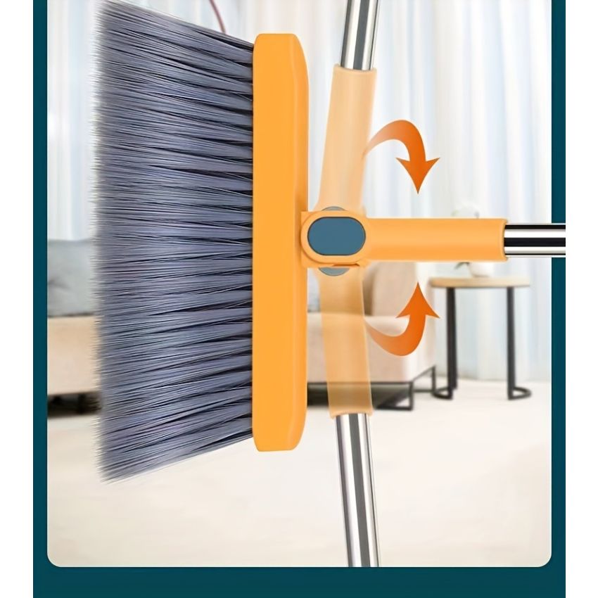 Household Broom and Dustpan Set with Long Handle – Rotatable Broom with Comb Teeth for Easy Floor Sweeping – Cleaning Supplies for Home, Kitchen, Room, Office