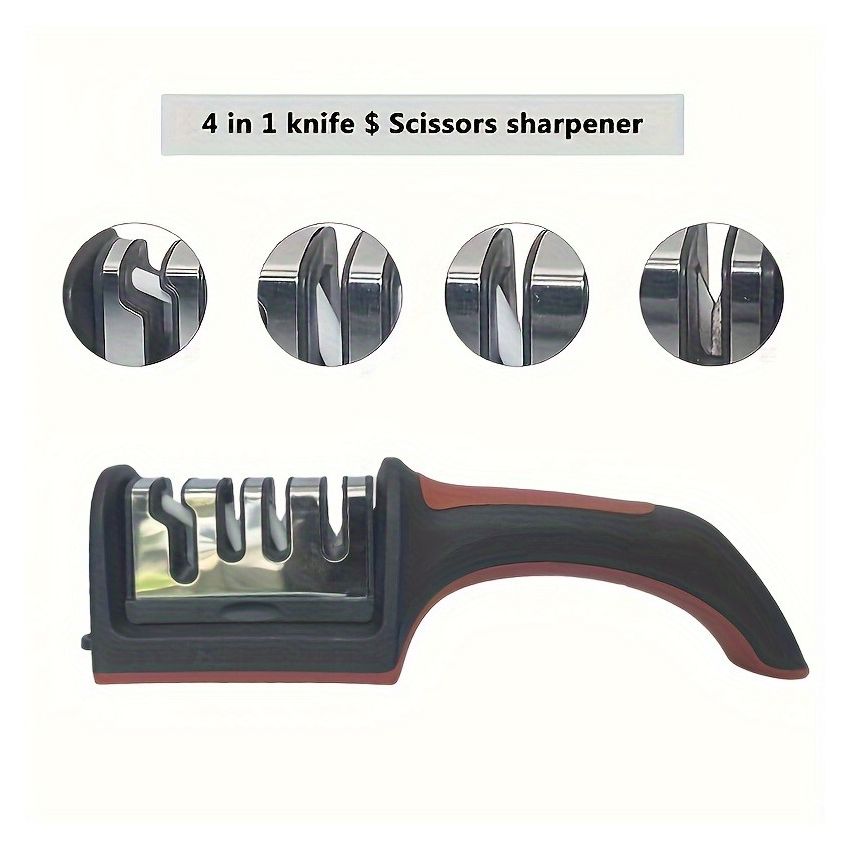 4-in-1 Professional Knife Sharpener – Tungsten Steel, ABS & Ceramic Sharpening Stones – 4-Stage Sharpener for Kitchen Knives, Ergonomic Handle, Easy to Hang – Durable Kitchen Tool 