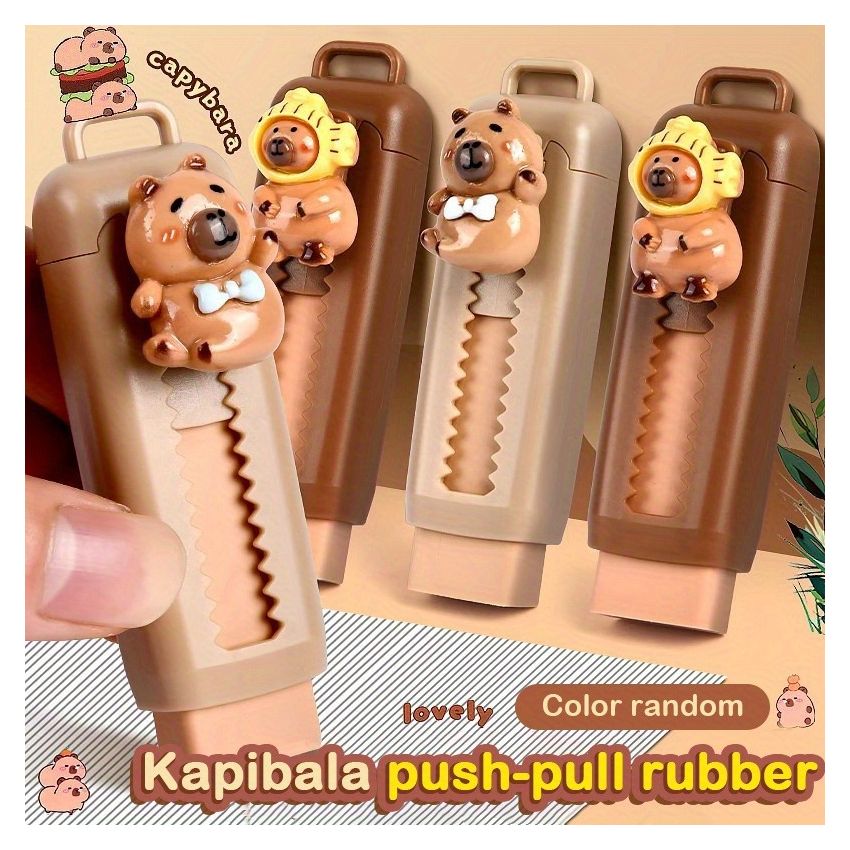 Push Pull Capybara Eraser – Soft Rubber Eraser for Students & Office | Mess-Free Clean Stationery | Cute Kawaii School Supplies for Kids & Adults