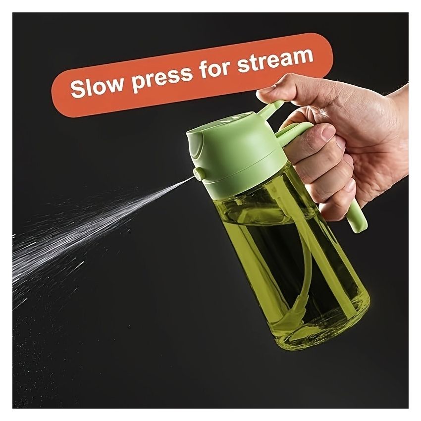 Dark Green Glass Olive Oil Sprayer Bottle 16oz (470ML) – 2-in-1 Oil Dispenser & Mister, BPA-Free, Light-Blocking, with Auto Flip Cap & Label Stickers for Air Fryer, BBQ, Cooking