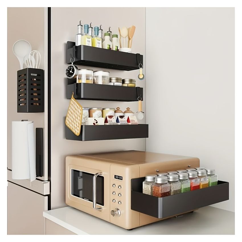 2-Pack Large Magnetic Plastic Storage Baskets – Space-Saving Kitchen Organizer for Fridge, Microwave, Washing Machine (No-Drill)