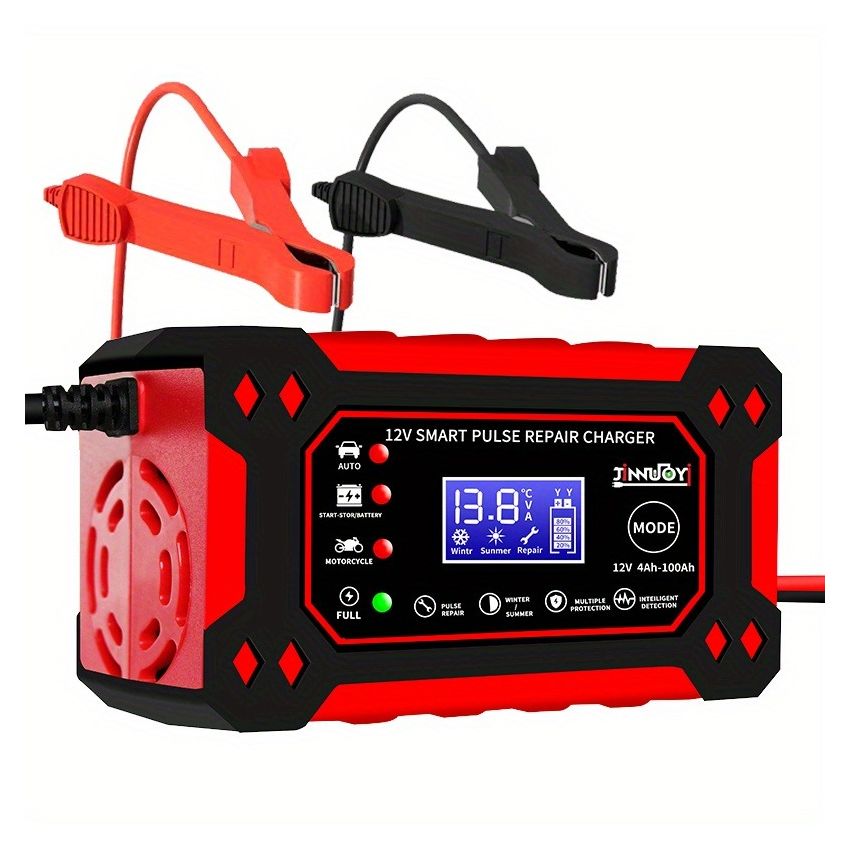 12V 6A Smart Pulse Battery Charger with LCD Display | Auto & Manual Modes, Temperature Compensation, Overcharge Protection | Car & Motorcycle Battery Repair Tool