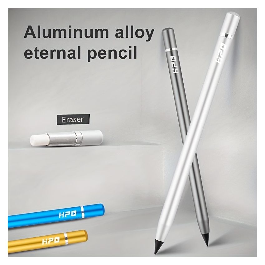 1pc No-Sharpen Writing Pencil with Replaceable Metal Pen Tip & Hidden Eraser | Eco-Friendly Durable Pencil for School, Office & Home | Refillable, Smooth Writing Stationery
