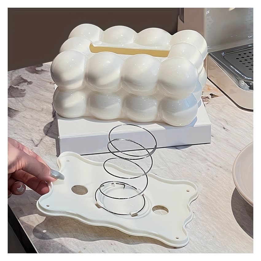 Cloud-Shaped Glossy Tissue Box – Milk White Bubble Design, Square Modern Home Decor for Living Room, Bedroom, Bathroom & Coffee Table – Durable Plastic Napkin Dispenser, Stylish & Functional