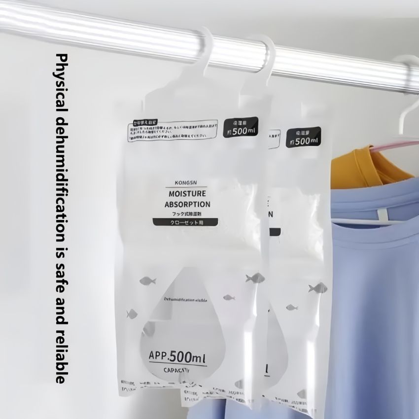 Hanging Moisture Absorbing Bags – 56.43oz Dehumidifier for Closet, Bedroom & Bathroom | No-Electric Humidity Absorber for Clothes & Wardrobe – Pack of 5 Large Desiccant Bags