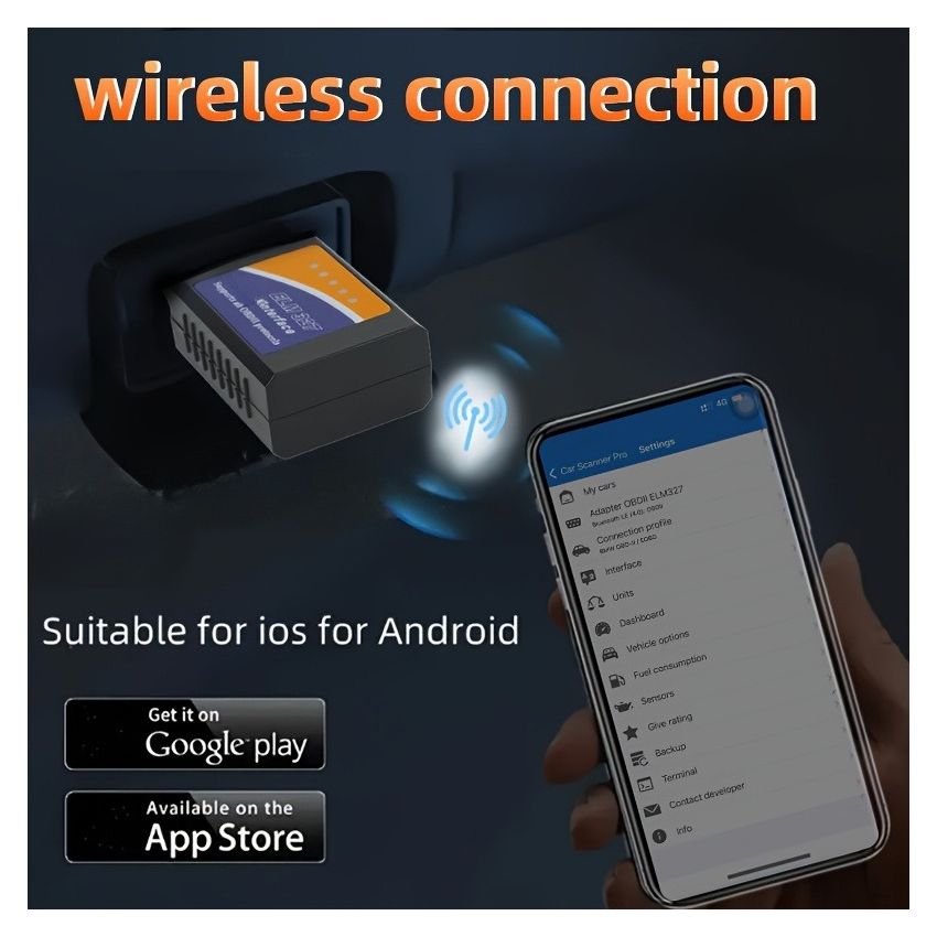 Wireless OBD2 Scanner for Car Diagnostics – Full System Scan, Emissions Test, Real-Time Data for Android & iOS – No Battery Needed, Vehicle Fault Code Reader, Durable Car Gadget