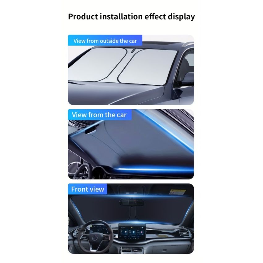 Car Sunshade Front Window Curtain – Windshield Heat Shield Sunblock Panel 139.7cm x 76.96cm, UV Protection, Interior Cooling Sun Shade for Cars, Trucks & SUVs | Easy Install