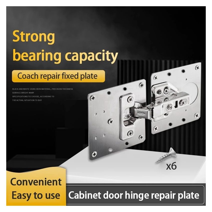 Stainless Steel Hinge Repair Plate Kit – 9x9cm Cabinet Door Fixing Bracket with 6 Screws – Easy Installation for Kitchen Cupboard, Drawer, and Furniture Repair
