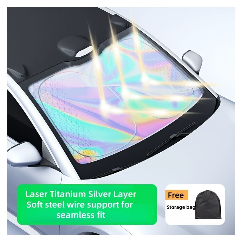 Titanium Silver Alloy Laser Car Sunshade – 4-Layer UV Protection & Heat Insulation, Lightproof Windshield Sun Shade for Front & Rear Windows, Durable Auto Interior Accessory