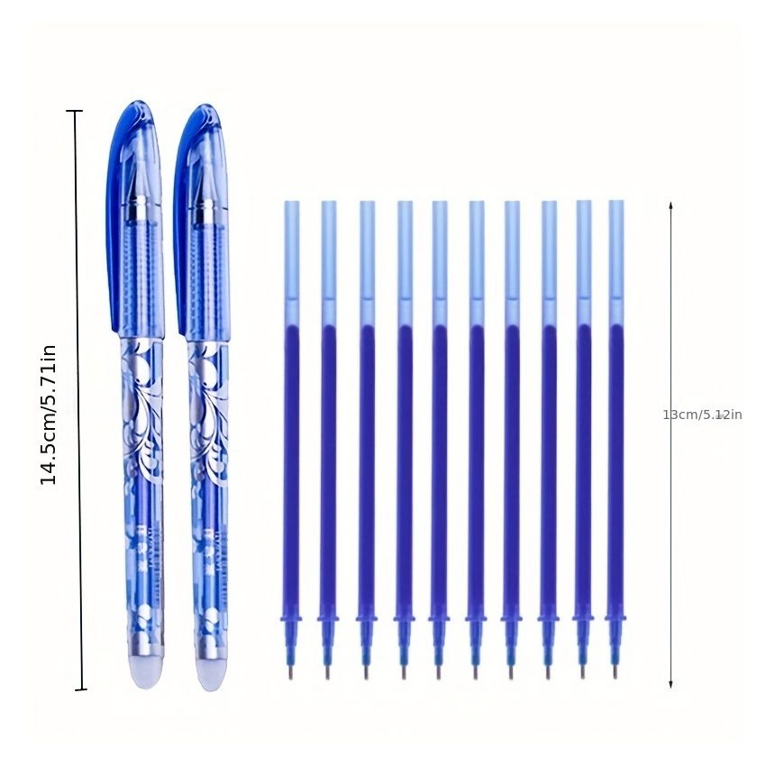 13pcs Erasable Gel Pen Set 0.5mm Blue & Black Ink | Washable Handle, Smooth Writing, Refillable Pens with 10 Refills + 1 Eraser | School & Office Stationery Supplies
